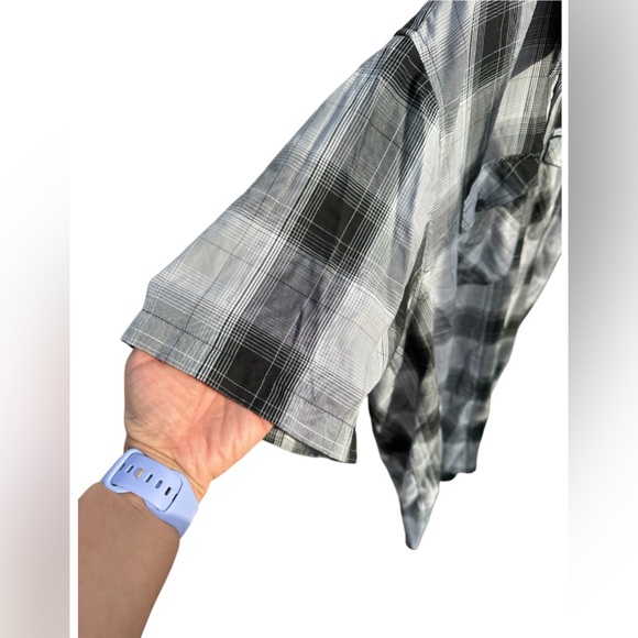 DIXXON MEN BAMBOO SHORT SLEEVE SIZE X3 PREOWNED BLACK K WHITE PLAID LIGHTWEIGHT - Picture 2 of 2